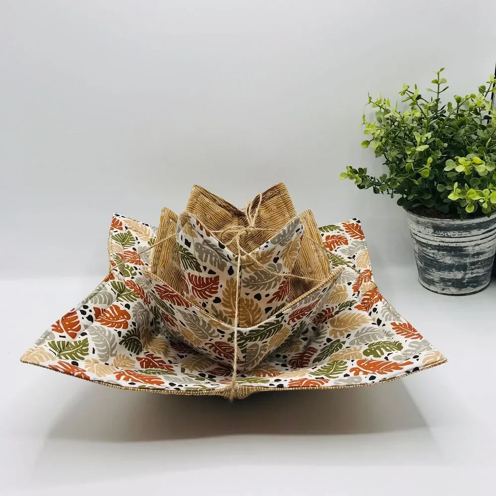 Microwave Soup Bowl Cozy Pint Size Cozy, Reversible, Monstera Plant Print
